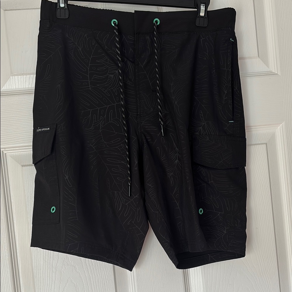 ZeroXposur Black Swim Trunks with Green Accents